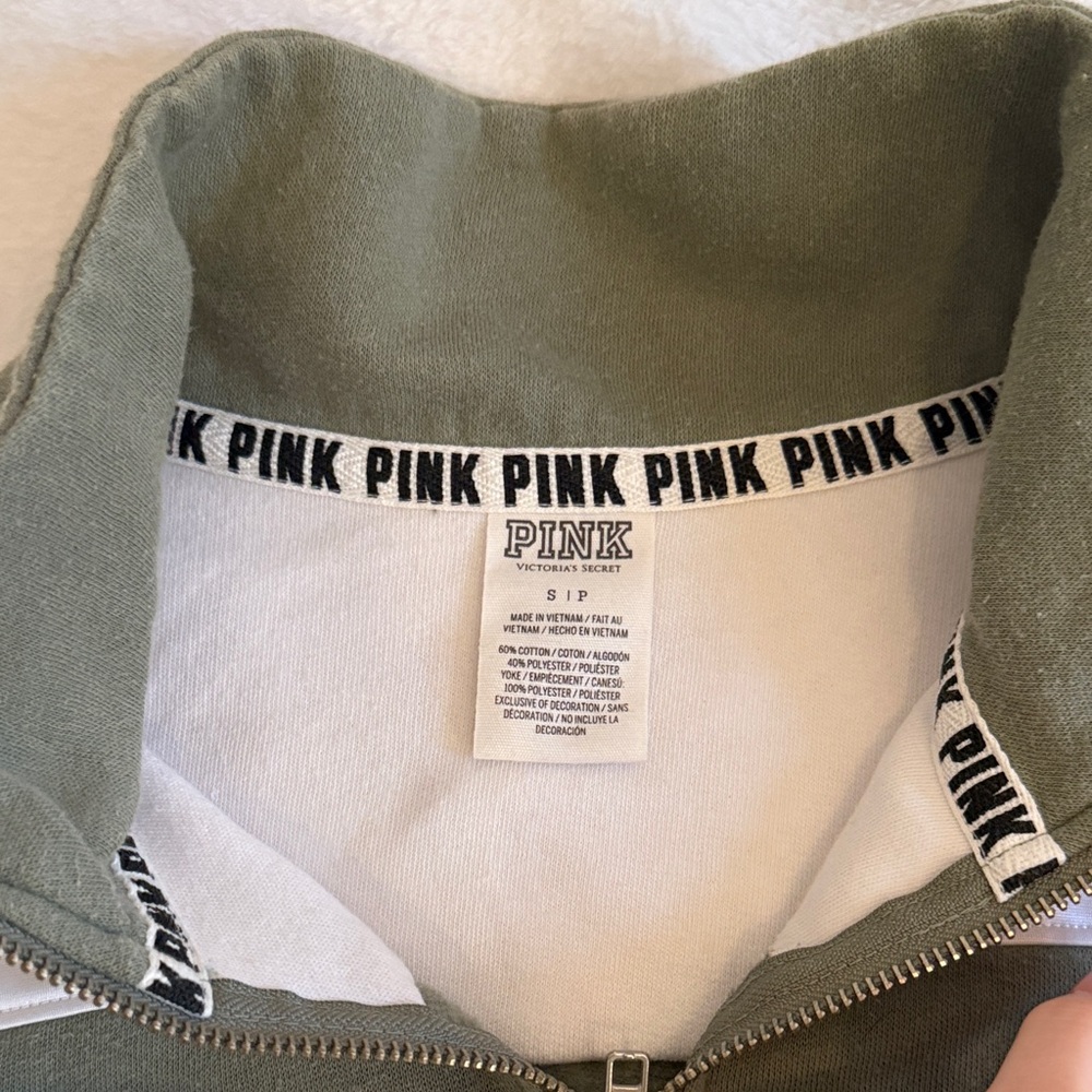 PINK Victoria's Secret Olive and White Pullover - Picture 3 of 5